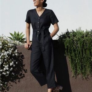 EVERLANE Women 100% Linen Short Sleeve Jumpsuit Size 6 Black